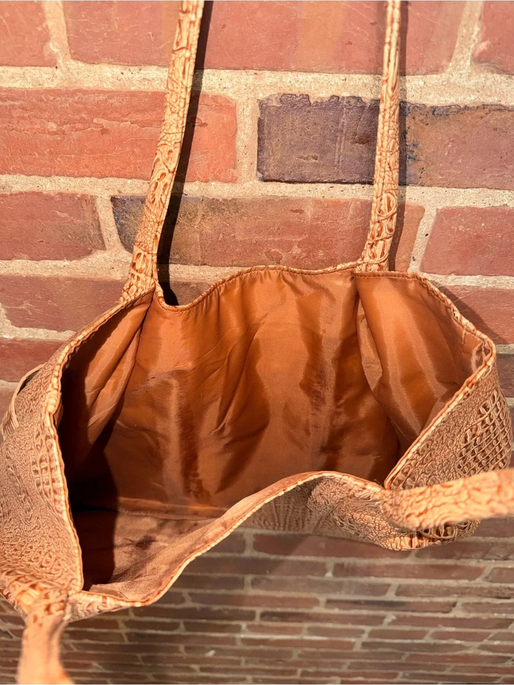 Tan Croc-Embossed Leather Tote Bag Shoulder Purse Carry On